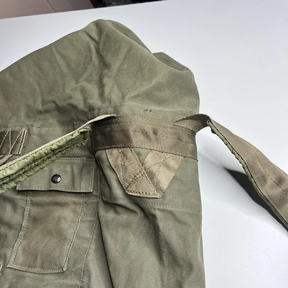 Vintage US Military Canvas Duffel Bag Olive Drab Backpack Sea Bag Sgt Jackson
